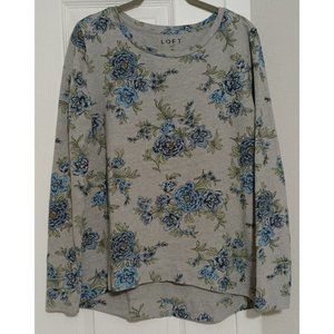 Women's Ann Taylor Loft Floral Print Blue/Gray High-Low Sweater Size Medium